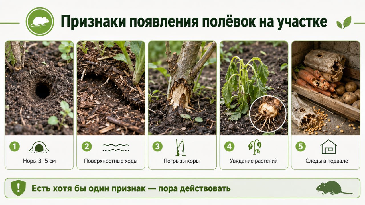 Признаки заселения полёвок на даче